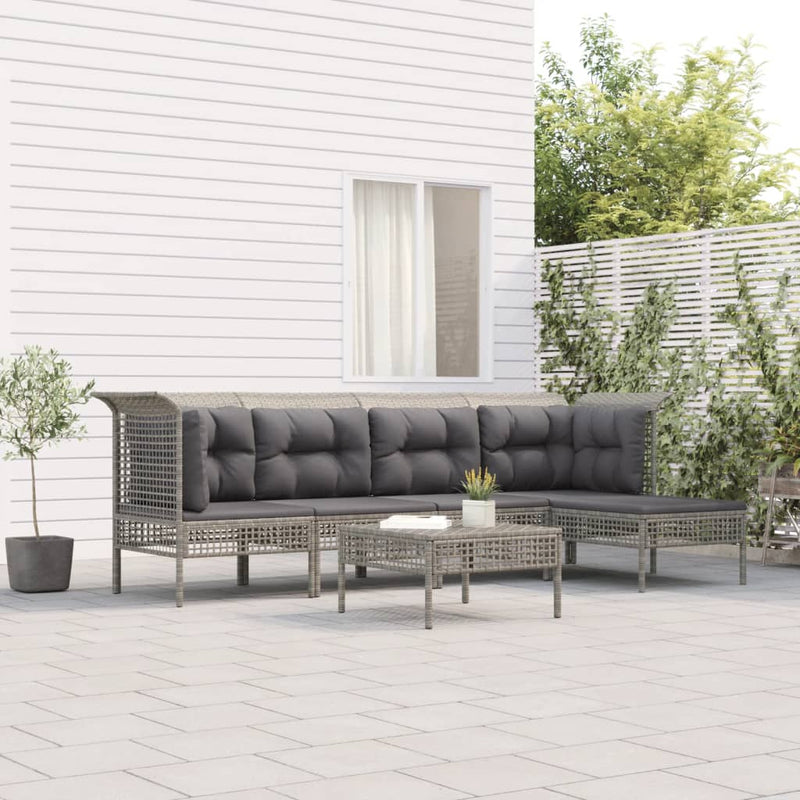 6-delige Loungeset met kussens poly rattan grijs MeubelReus