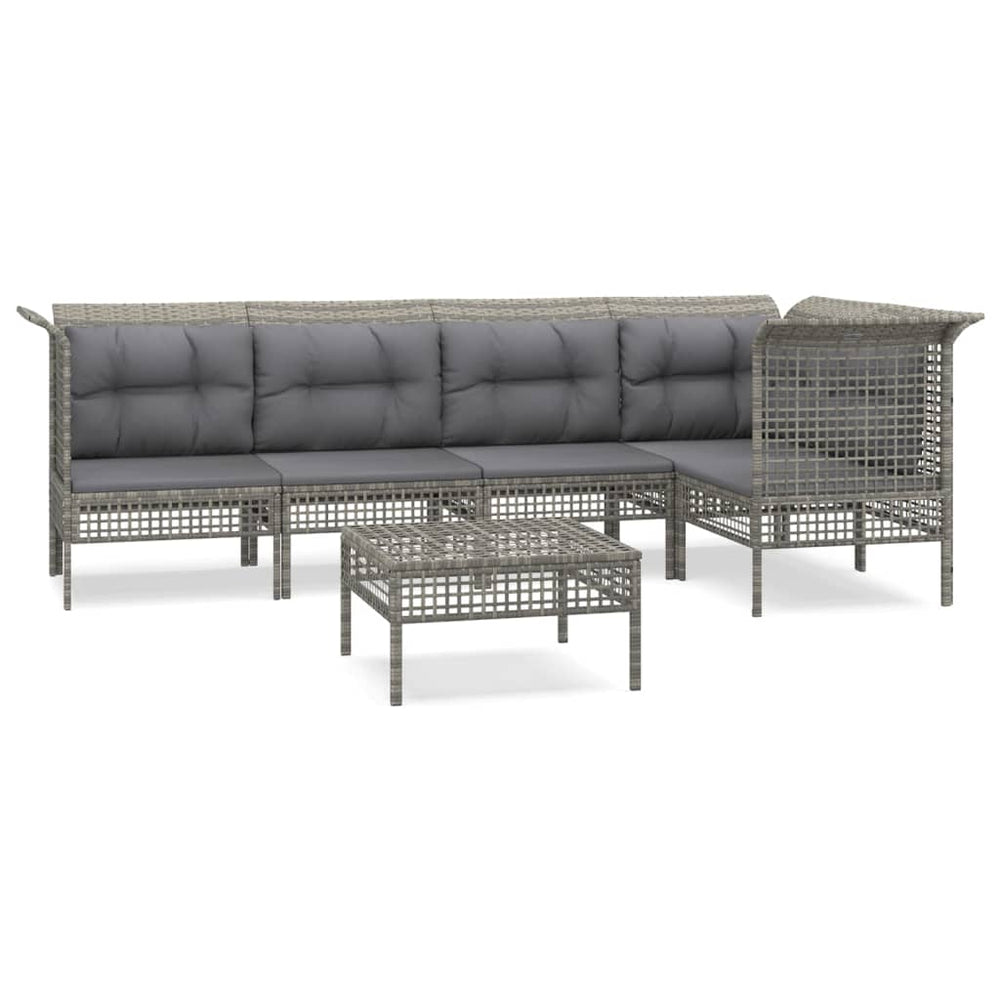 6-delige Loungeset met kussens poly rattan grijs MeubelReus