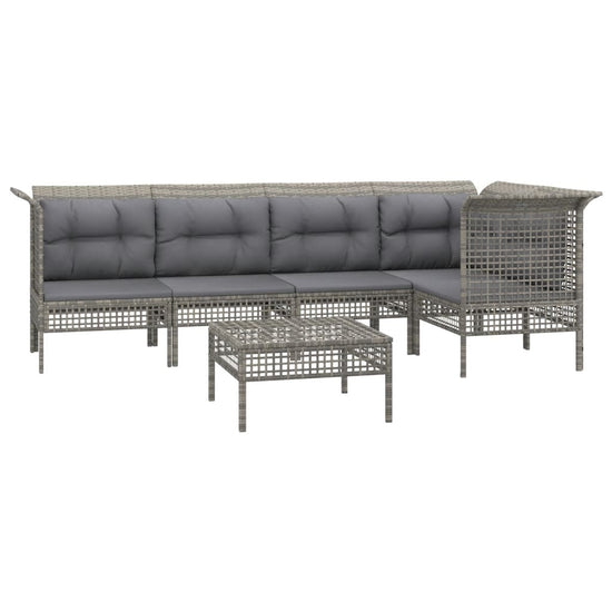 6-delige Loungeset met kussens poly rattan grijs MeubelReus