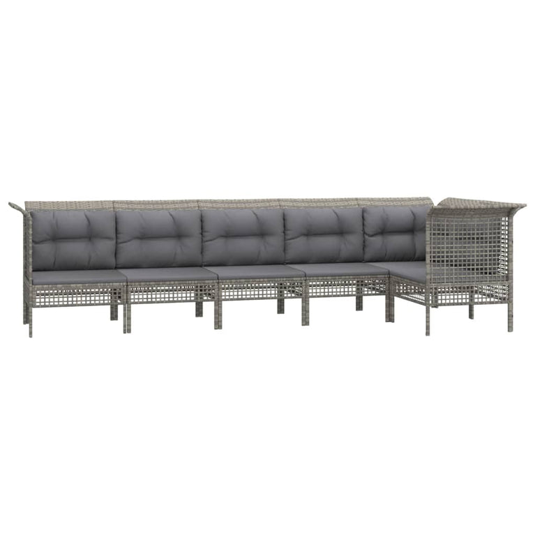 6-delige Loungeset met kussens poly rattan grijs MeubelReus