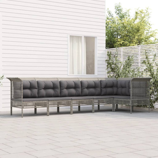 6-delige Loungeset met kussens poly rattan grijs MeubelReus