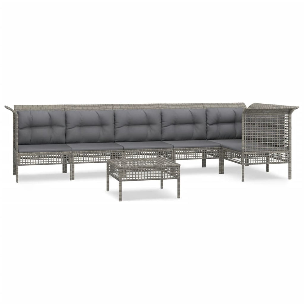 7-delige Loungeset met kussens poly rattan grijs MeubelReus