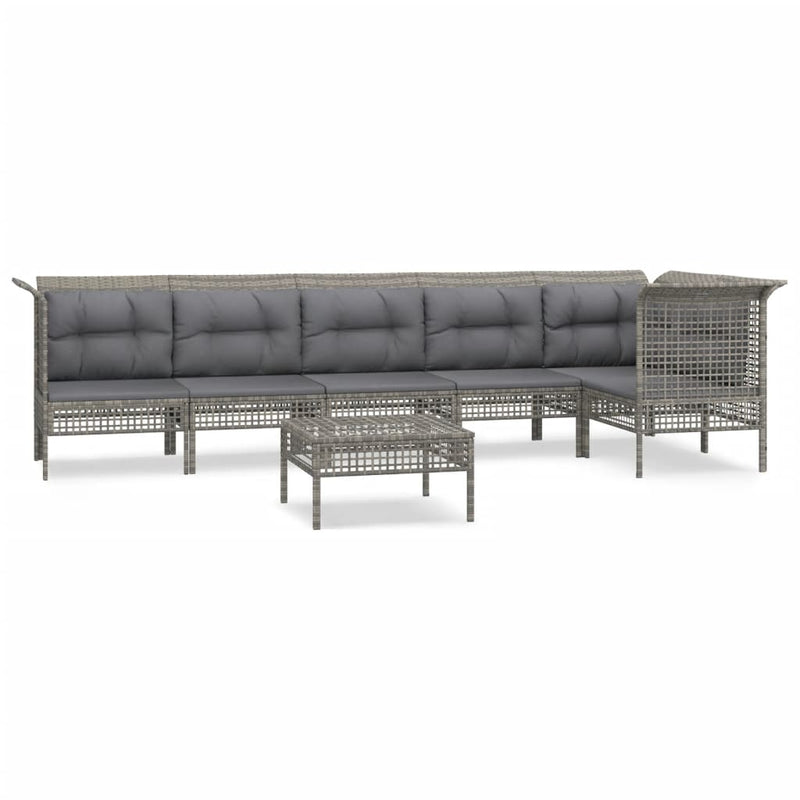7-delige Loungeset met kussens poly rattan grijs MeubelReus