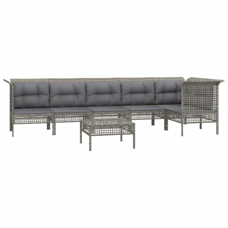 7-delige Loungeset met kussens poly rattan grijs MeubelReus