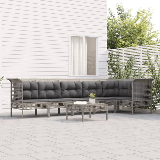 7-delige Loungeset met kussens poly rattan grijs MeubelReus