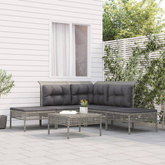6-delige Loungeset met kussens poly rattan grijs MeubelReus