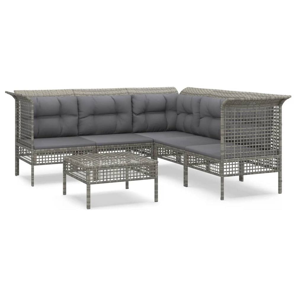 6-delige Loungeset met kussens poly rattan grijs MeubelReus