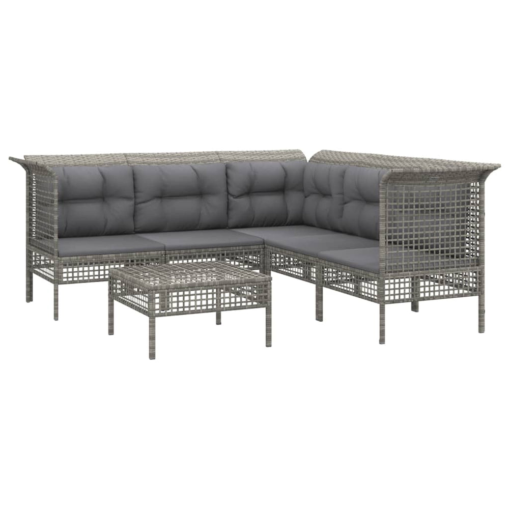 6-delige Loungeset met kussens poly rattan grijs MeubelReus