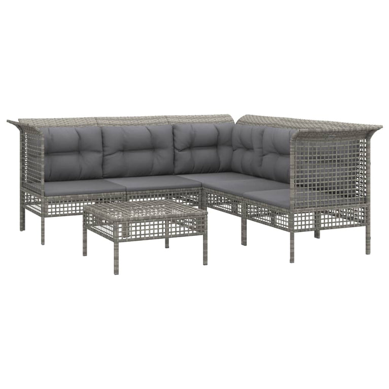 6-delige Loungeset met kussens poly rattan grijs MeubelReus