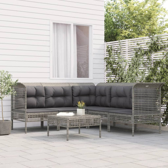 6-delige Loungeset met kussens poly rattan grijs MeubelReus