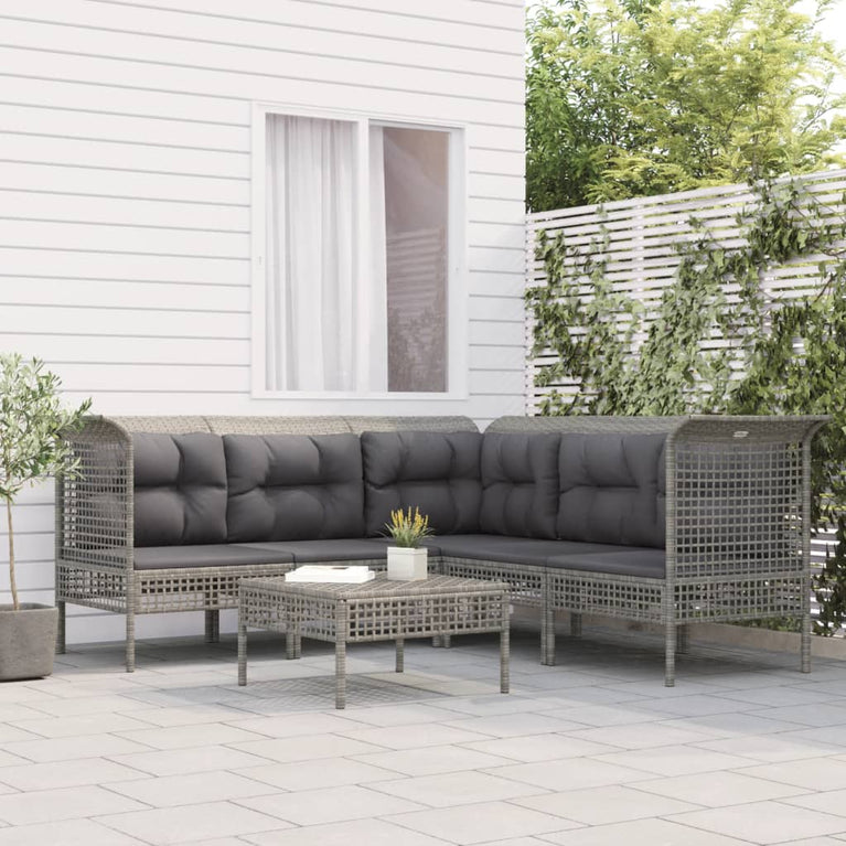 6-delige Loungeset met kussens poly rattan grijs MeubelReus