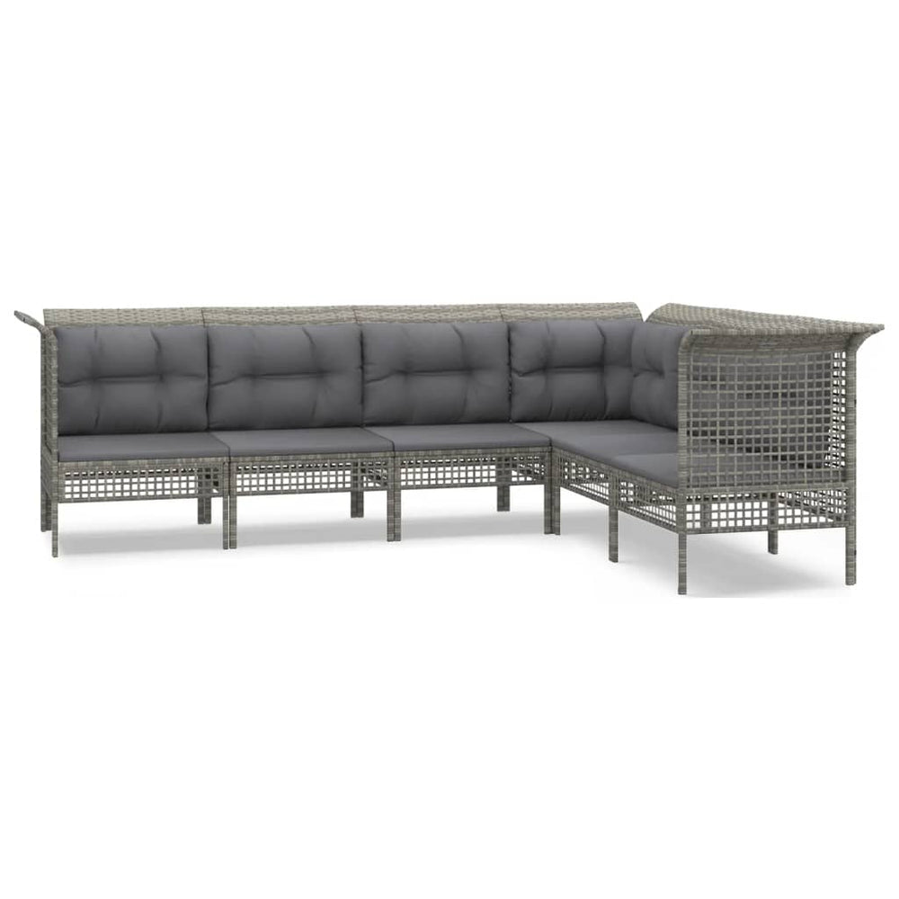 6-delige Loungeset met kussens poly rattan grijs MeubelReus