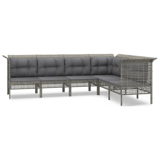 6-delige Loungeset met kussens poly rattan grijs MeubelReus
