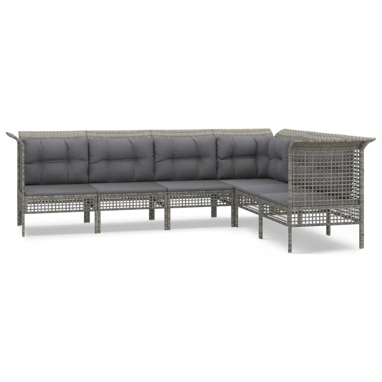 6-delige Loungeset met kussens poly rattan grijs MeubelReus