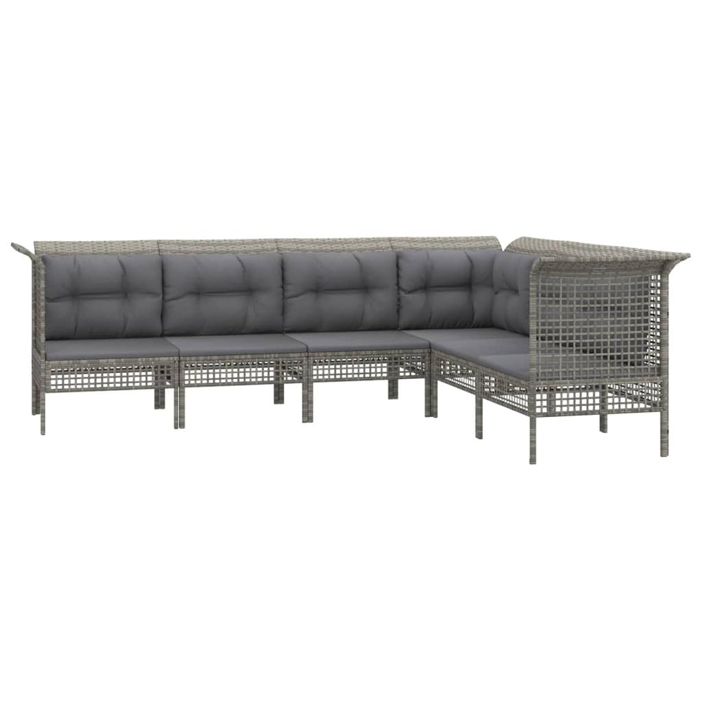 6-delige Loungeset met kussens poly rattan grijs MeubelReus