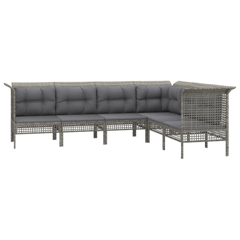 6-delige Loungeset met kussens poly rattan grijs MeubelReus