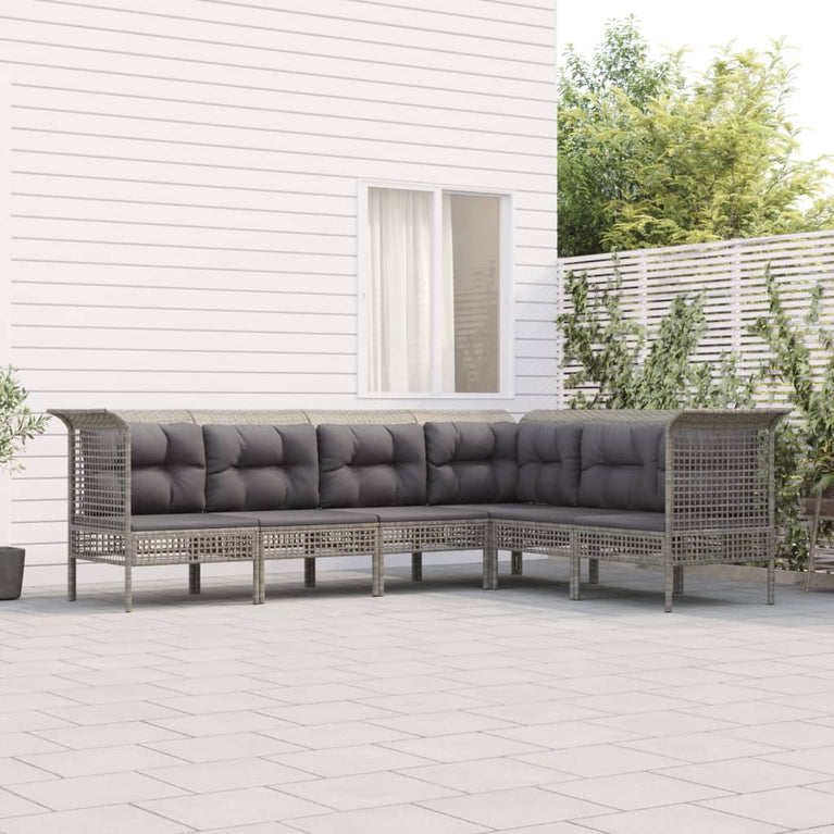 6-delige Loungeset met kussens poly rattan grijs MeubelReus