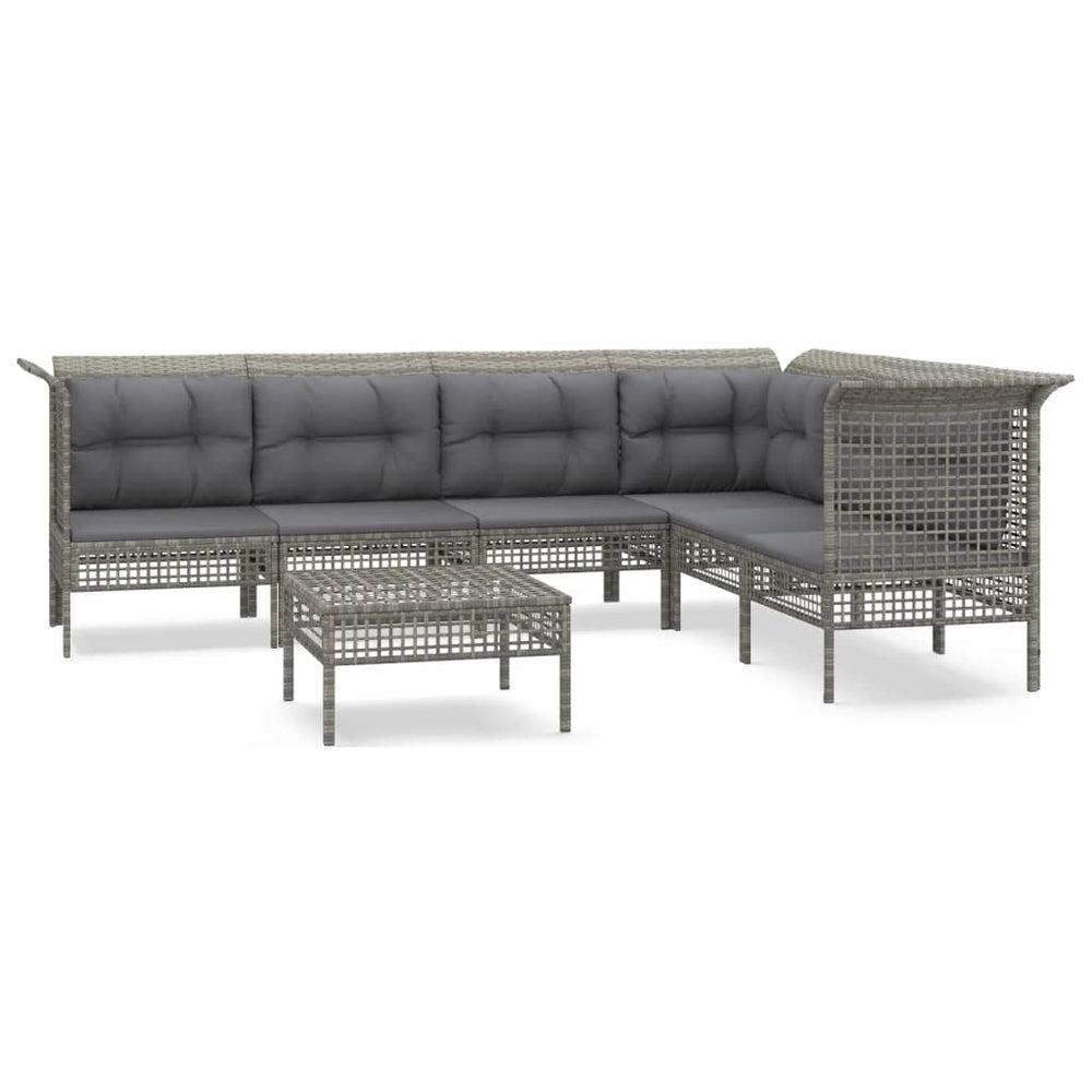 7-delige Loungeset met kussens poly rattan grijs MeubelReus