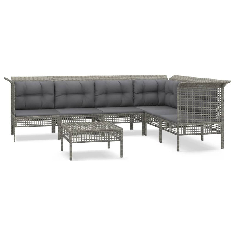 7-delige Loungeset met kussens poly rattan grijs MeubelReus
