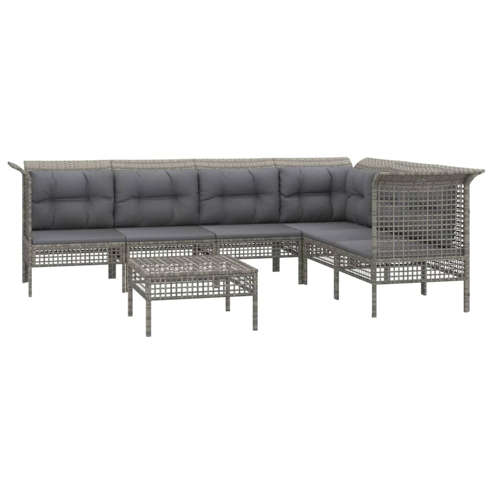 7-delige Loungeset met kussens poly rattan grijs MeubelReus