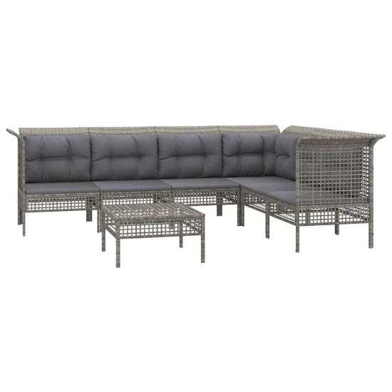 7-delige Loungeset met kussens poly rattan grijs MeubelReus