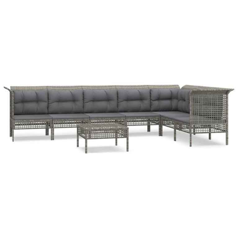 8-delige Loungeset met kussens poly rattan grijs MeubelReus