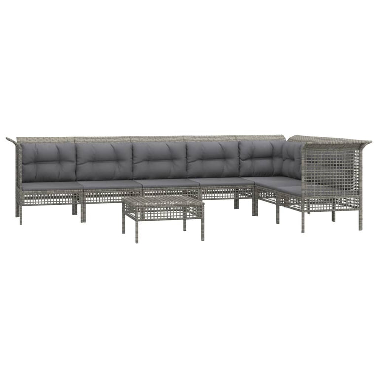 8-delige Loungeset met kussens poly rattan grijs MeubelReus