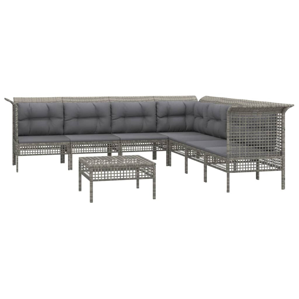 8-delige Loungeset met kussens poly rattan grijs MeubelReus