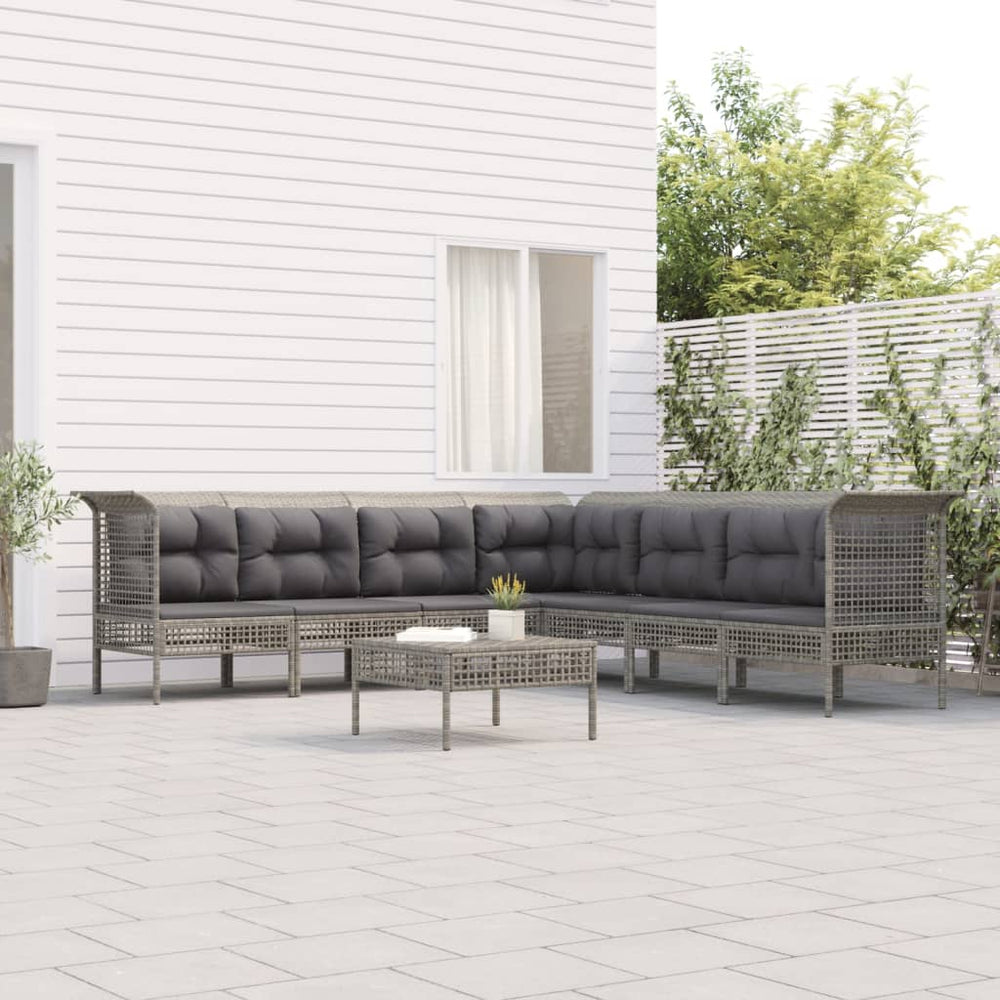 8-delige Loungeset met kussens poly rattan grijs MeubelReus