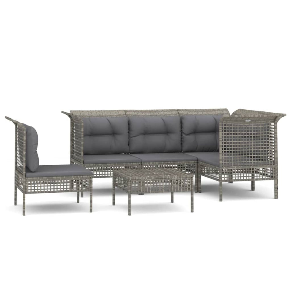 6-delige Loungeset met kussens poly rattan grijs MeubelReus