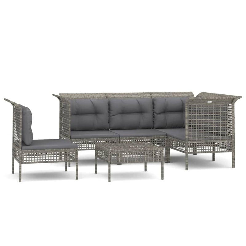 6-delige Loungeset met kussens poly rattan grijs MeubelReus