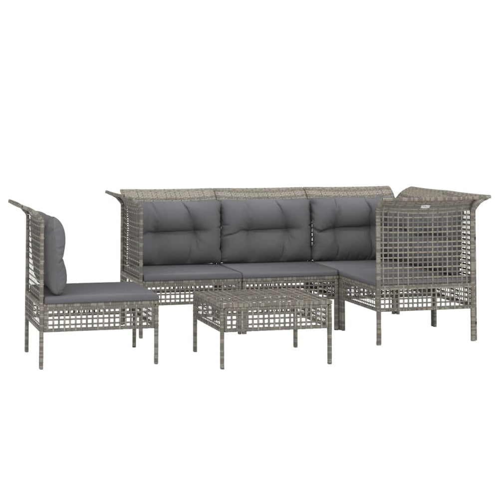 6-delige Loungeset met kussens poly rattan grijs MeubelReus
