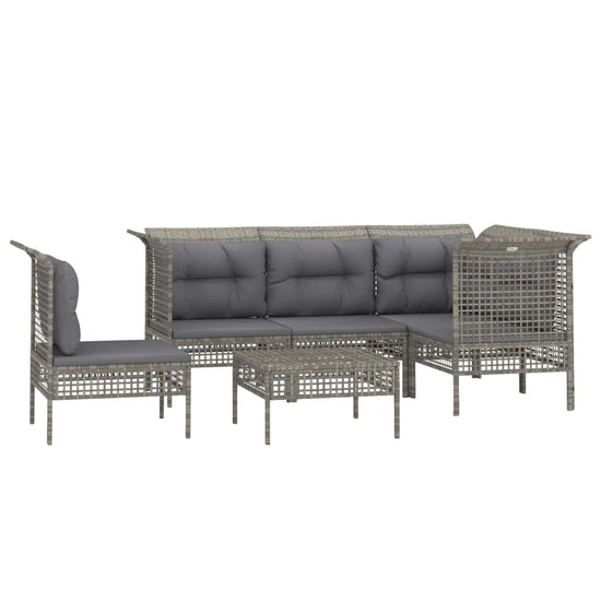6-delige Loungeset met kussens poly rattan grijs MeubelReus