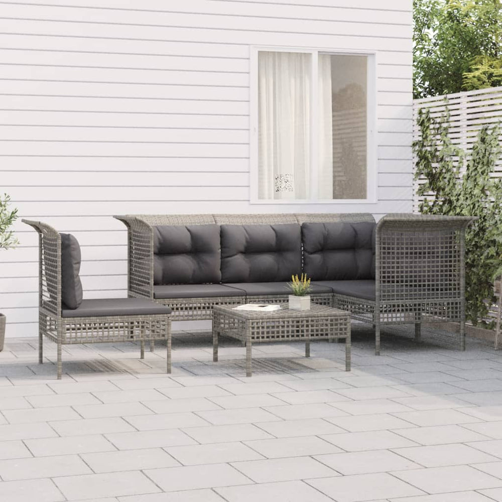 6-delige Loungeset met kussens poly rattan grijs MeubelReus