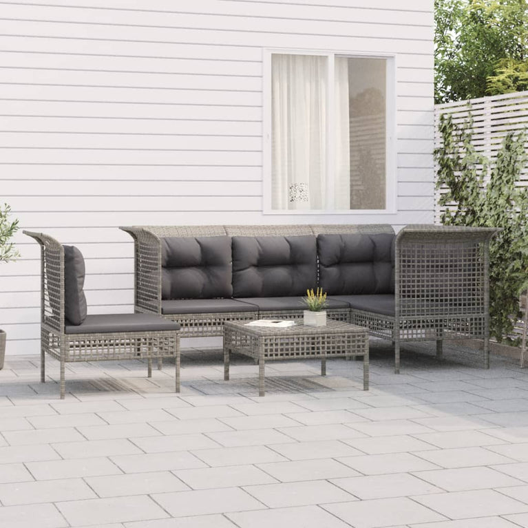 6-delige Loungeset met kussens poly rattan grijs MeubelReus