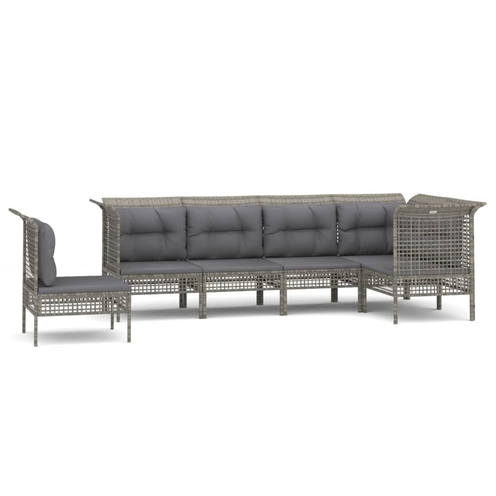 6-delige Loungeset met kussens poly rattan grijs MeubelReus