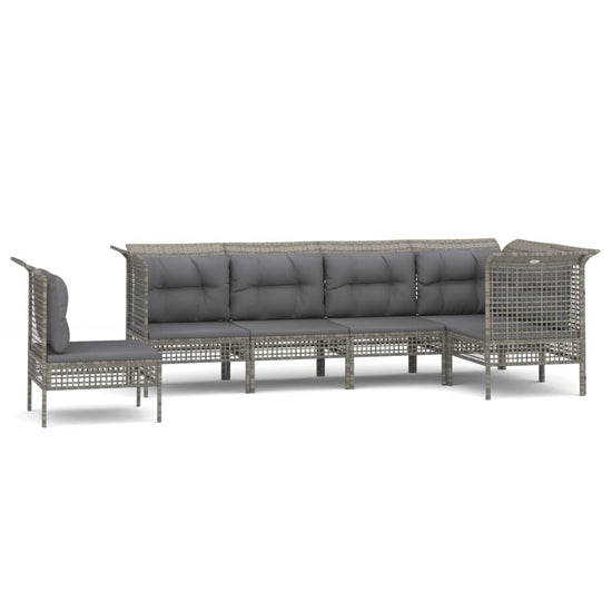 6-delige Loungeset met kussens poly rattan grijs MeubelReus