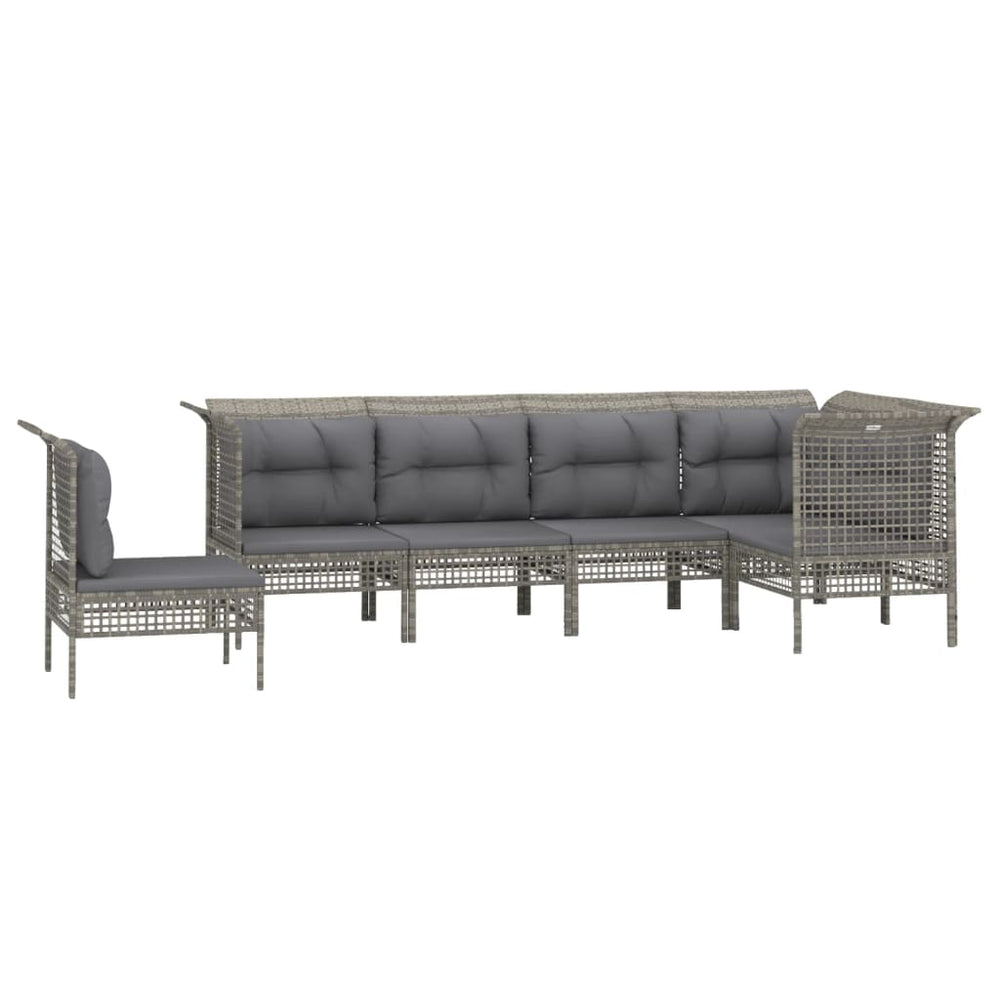 6-delige Loungeset met kussens poly rattan grijs MeubelReus