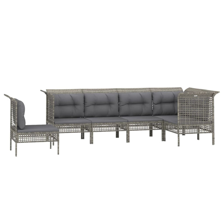 6-delige Loungeset met kussens poly rattan grijs MeubelReus