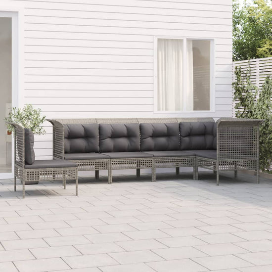 6-delige Loungeset met kussens poly rattan grijs MeubelReus