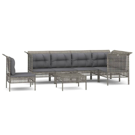7-delige Loungeset met kussens poly rattan grijs MeubelReus