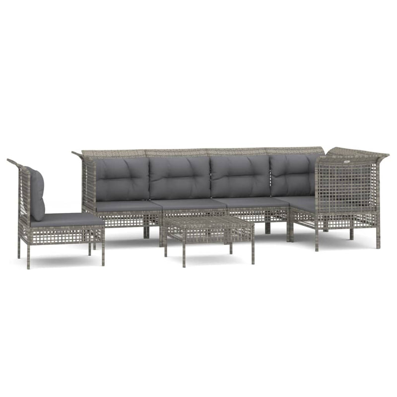 7-delige Loungeset met kussens poly rattan grijs MeubelReus