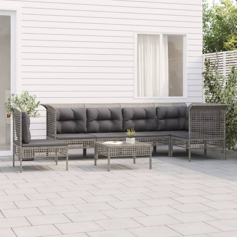 7-delige Loungeset met kussens poly rattan grijs MeubelReus
