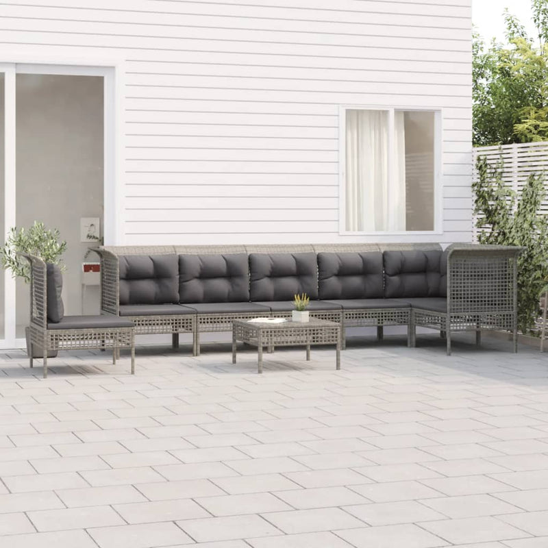 8-delige Loungeset met kussens poly rattan grijs MeubelReus