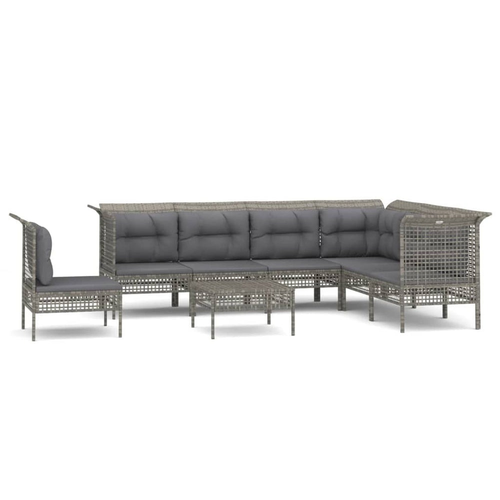 8-delige Loungeset met kussens poly rattan grijs MeubelReus