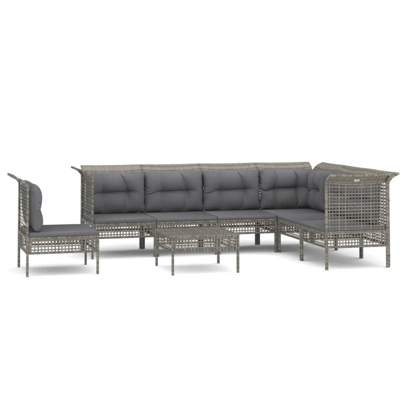 8-delige Loungeset met kussens poly rattan grijs MeubelReus