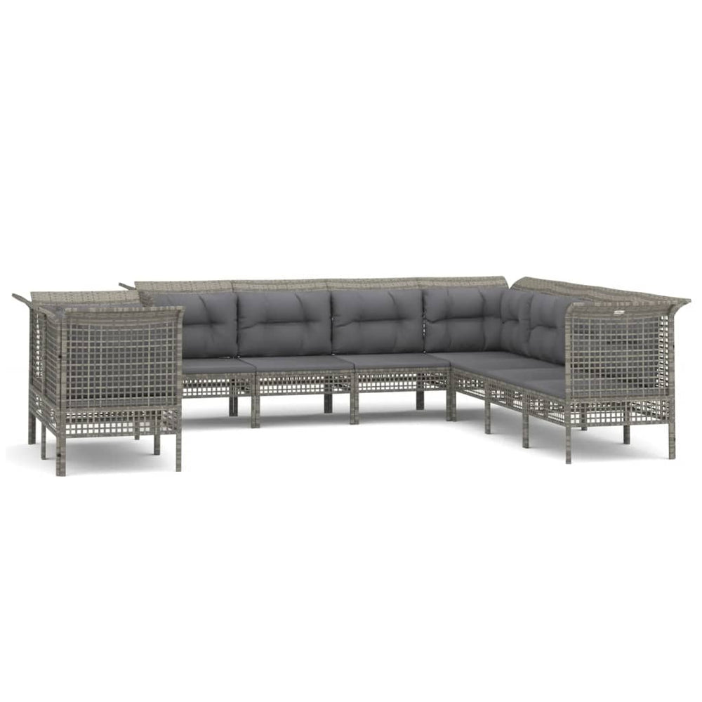 9-delige Loungeset met kussens poly rattan grijs MeubelReus