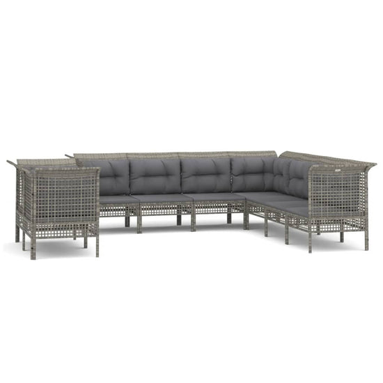 9-delige Loungeset met kussens poly rattan grijs MeubelReus