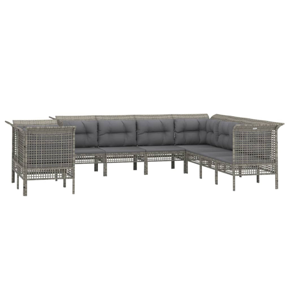 9-delige Loungeset met kussens poly rattan grijs MeubelReus