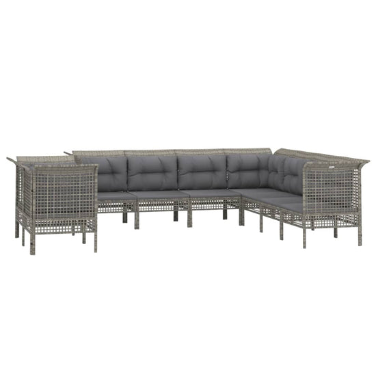 9-delige Loungeset met kussens poly rattan grijs MeubelReus